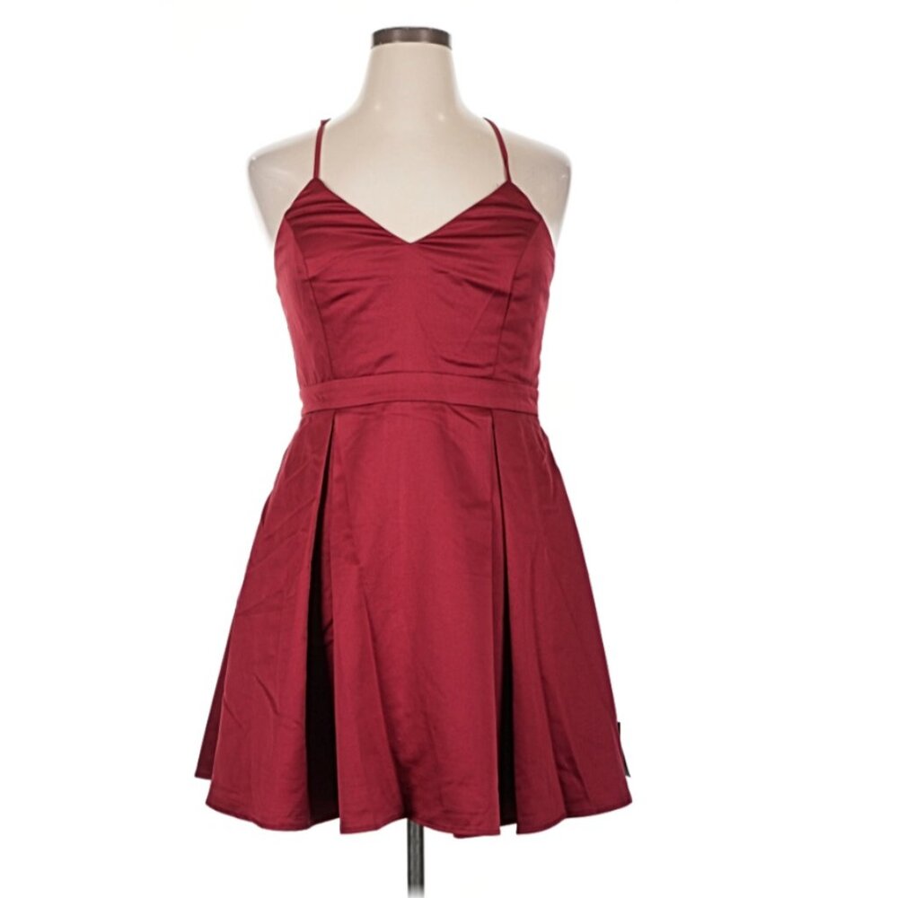 Lulus Truly Loved Red Satin Pleated Skater Dress - Size XL